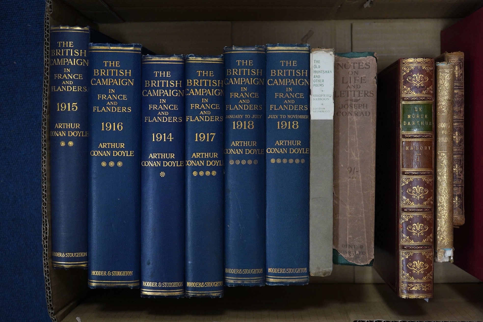 Doyle, Arthur Conan - The British Campaign in France and Flanders ... (mixed editions), 6 vols. folded maps (some coloured), others (and plans) in text; original gilt lettered cloth. (1920); sold with a few other books (